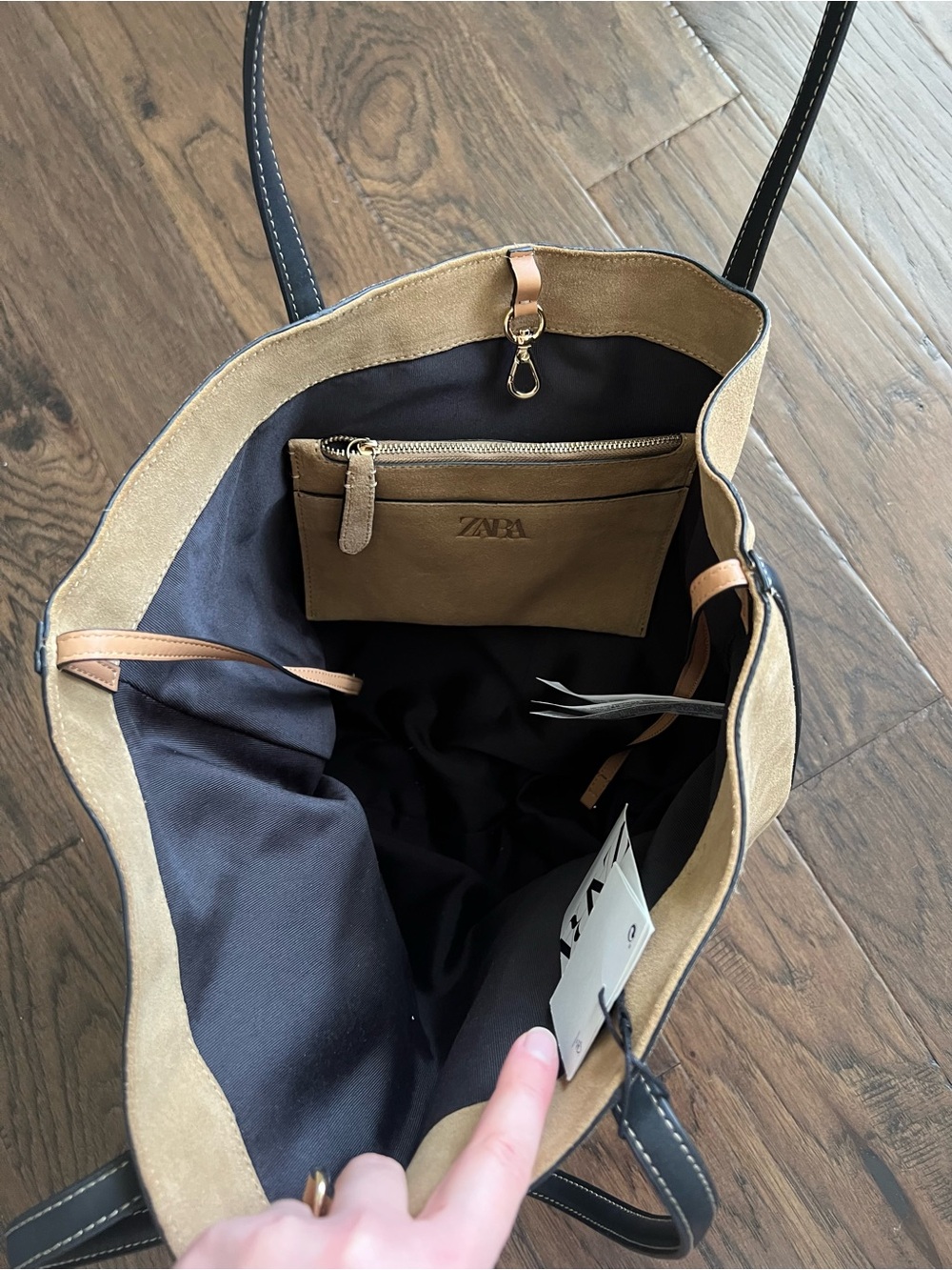 Zara Suede Tote Bag with Leather Handles - Picture 12 of 16